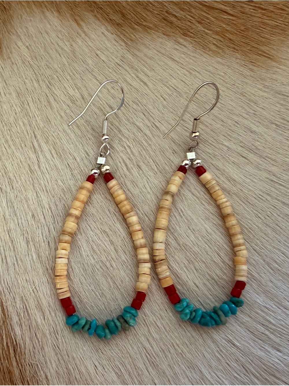 ❤️ Native American “S Duncan” Turquoise Nugget Coral Melon Shell 925 Earrings - Picture 3 of 10